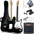 Ermik Solid Body Electric Guitar Kit with Amp 20W, Strings, Strap, Digital Tuner, Picks, Gig Bag, Cable, Tremolo Bar, 39' Full Size Guitar HSS Pickups Guitarra Electrica Beginner Gift - Black
