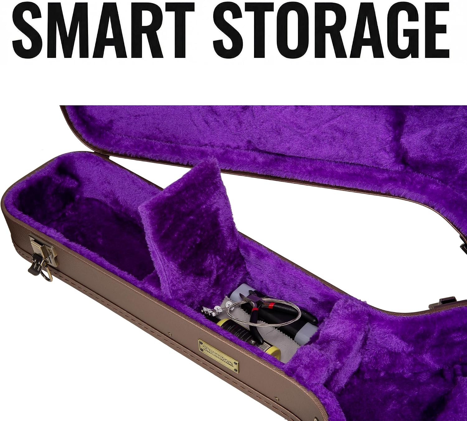 Crossrock Wooden Electric Guitar Case for Les Paul Style | Chocolate Brown Finish, Purple Velvet Interior, Lock – Designer Series(CRW520LCB)