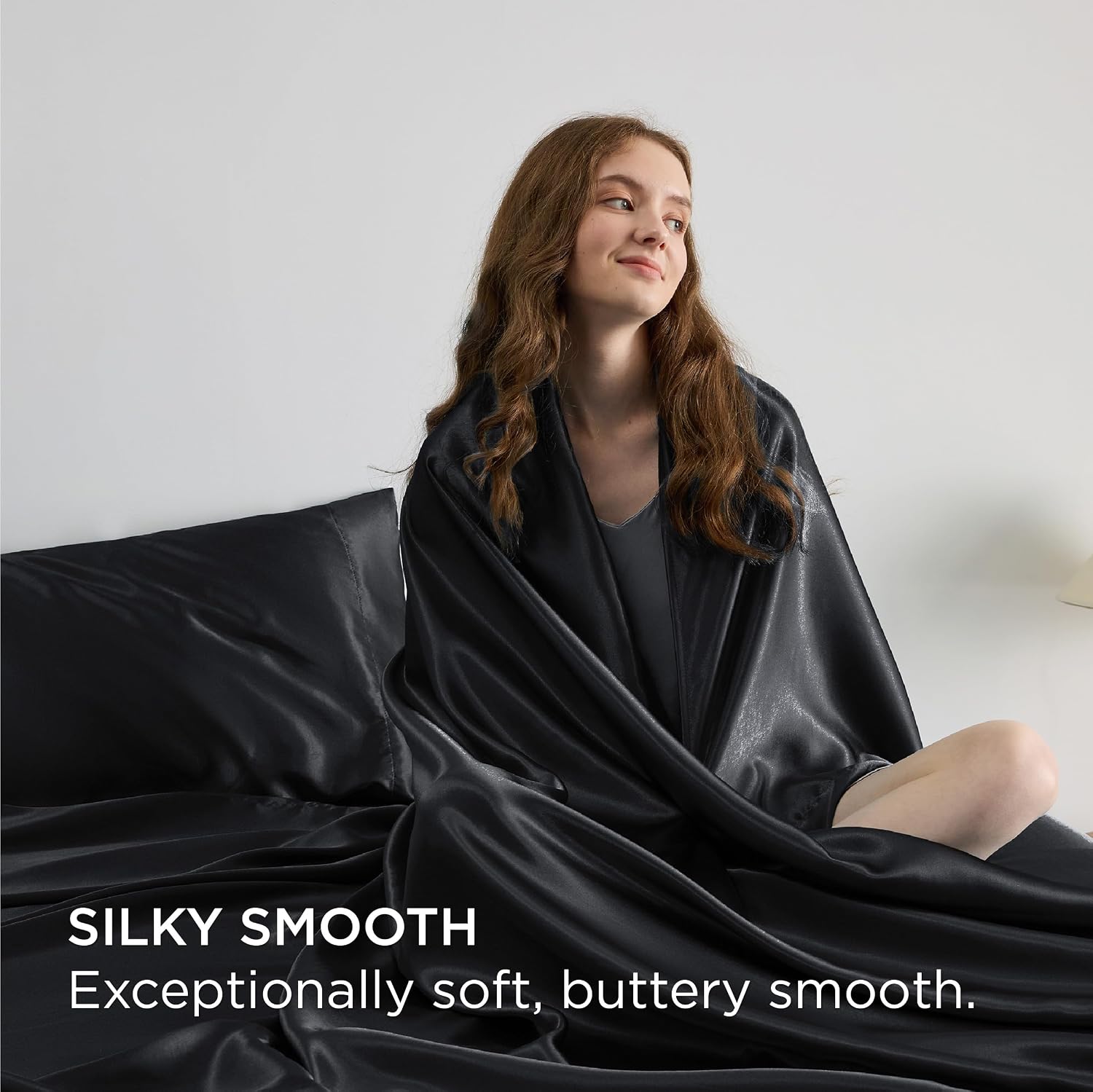 4 Pieces Sheet Set, 100% Mulberry Silk Bed Sheets Fits 10-12' Deep Pocket, 22 Momme Alaska King Size 6A Luxury Silk Bedding Set with Flat Sheet, Fitted Sheet & 2 Pillowcases (Solid, Black)