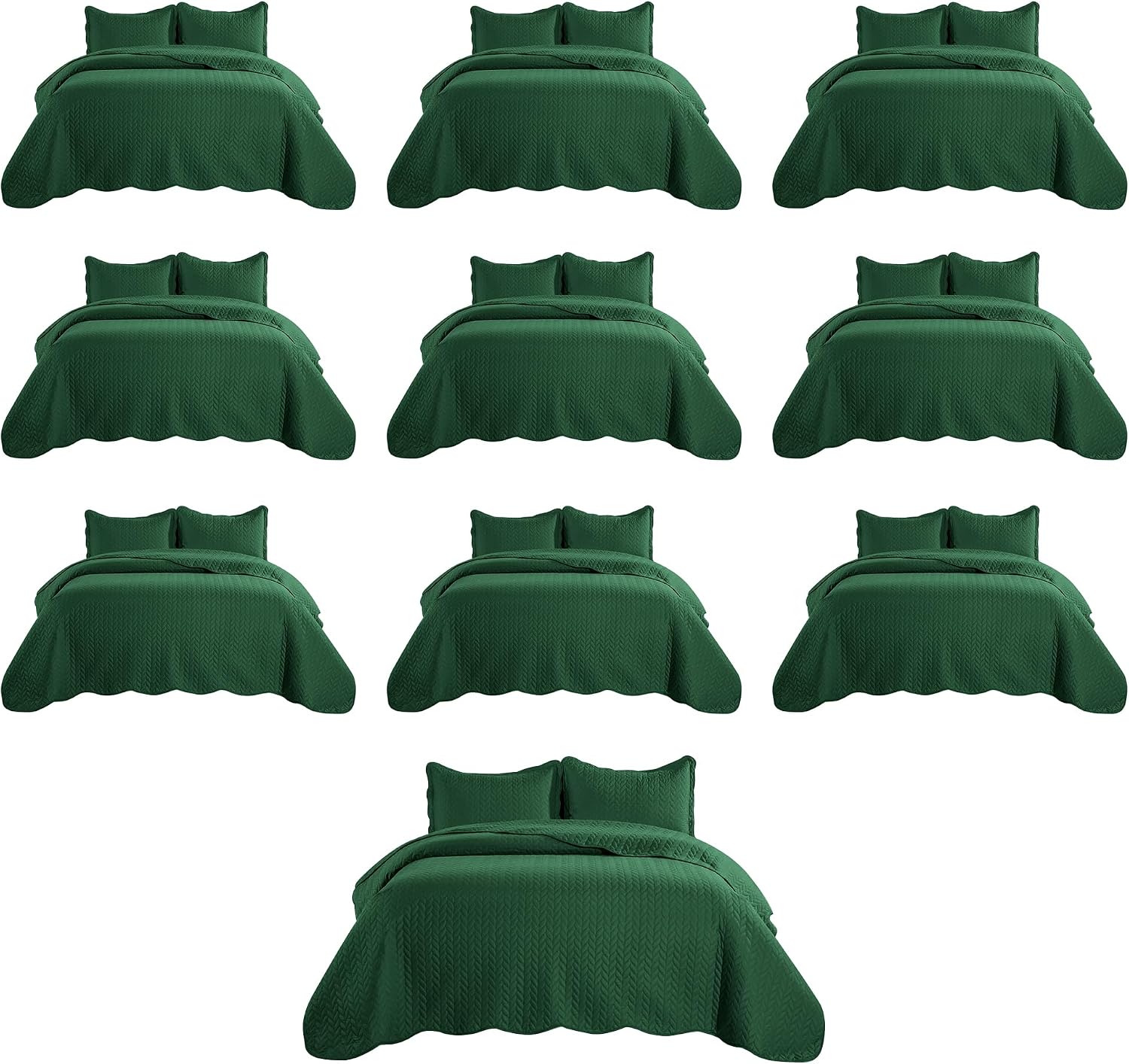 MOONLIGHT20015 Twin Quilt Bedding Set (68' x 86') - Bulk Pack of 10 Wholesale for Hotels, Guest Bedroom & Airbnbs - Lightweight Microfiber Reversible Embossed Quilts Bedspreads (Emerald)