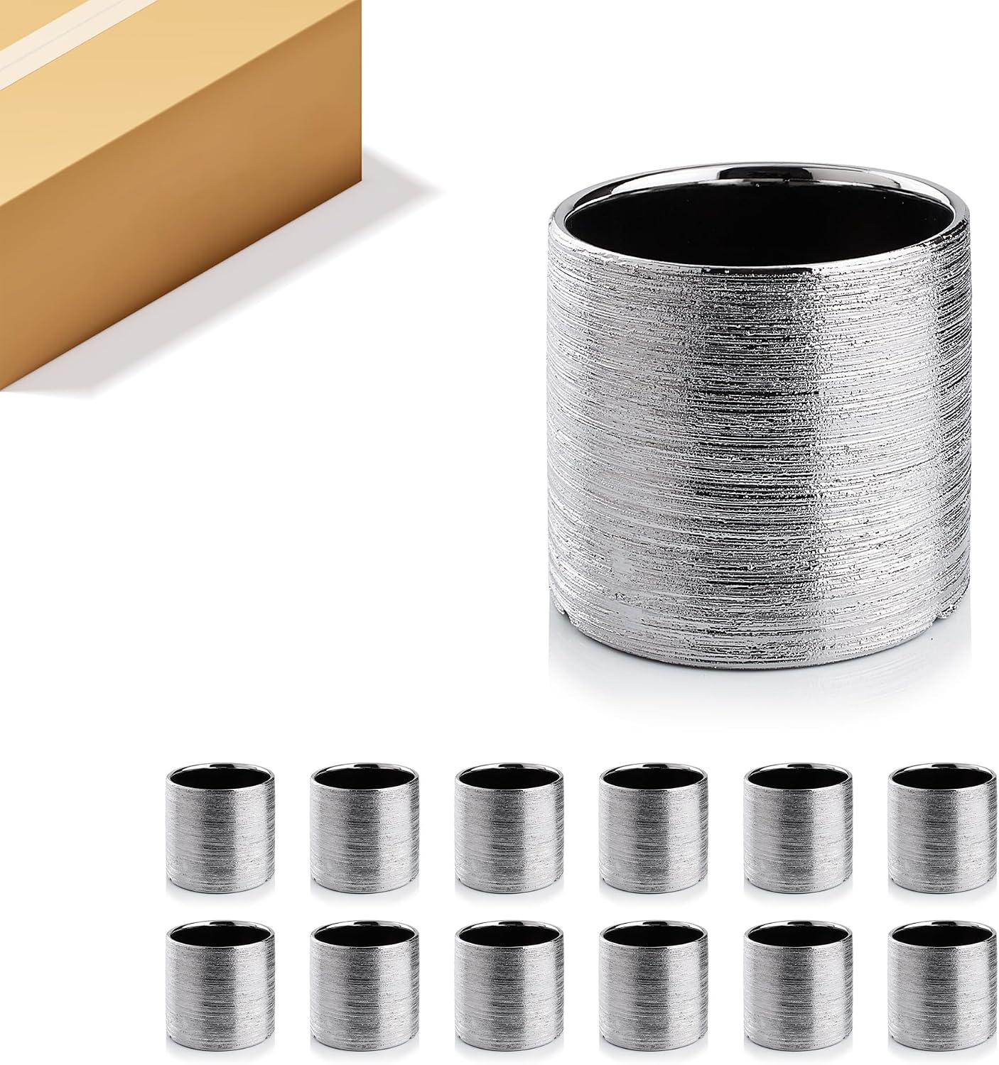 WGVI Silver Etched Ceramic Cylinder Vase Width 5.5' Height 5', Flower Arrangement, Candle Holder, Terrarium Planter Pot, Storage Container Organizer, Pen Brush Holder, Scratched Texture Design, 12 Pc