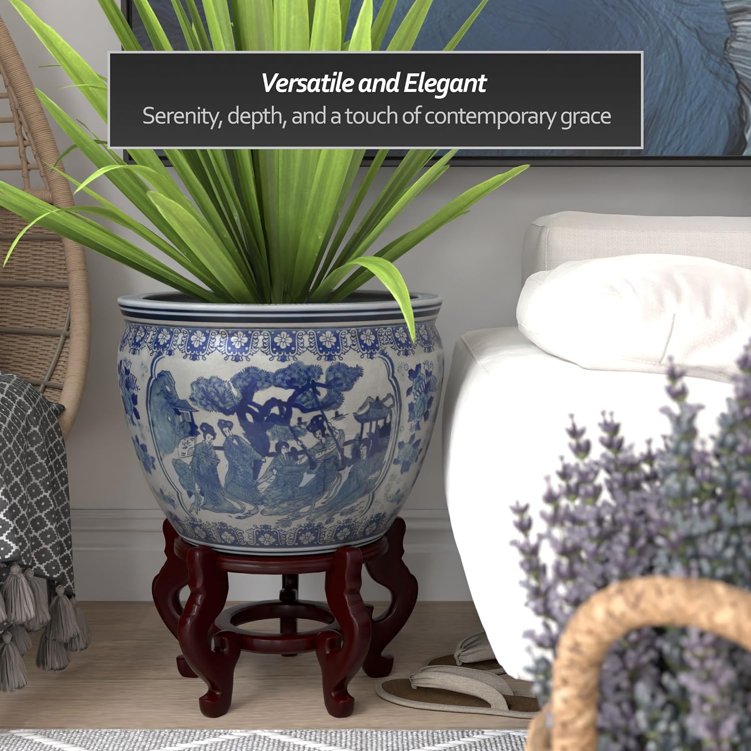 18' Ladies Blue & White Porcelain Fishbowl