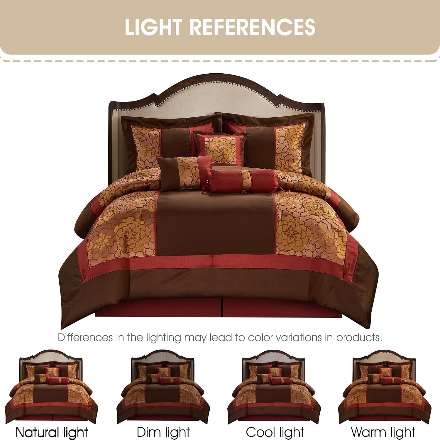 Grand Avenue Red/Brown Cal King Comforter Set, 7 Piece, All Season Premium Bedding Set, Bedskirt, Pillows & Shams, Ultra-Soft
