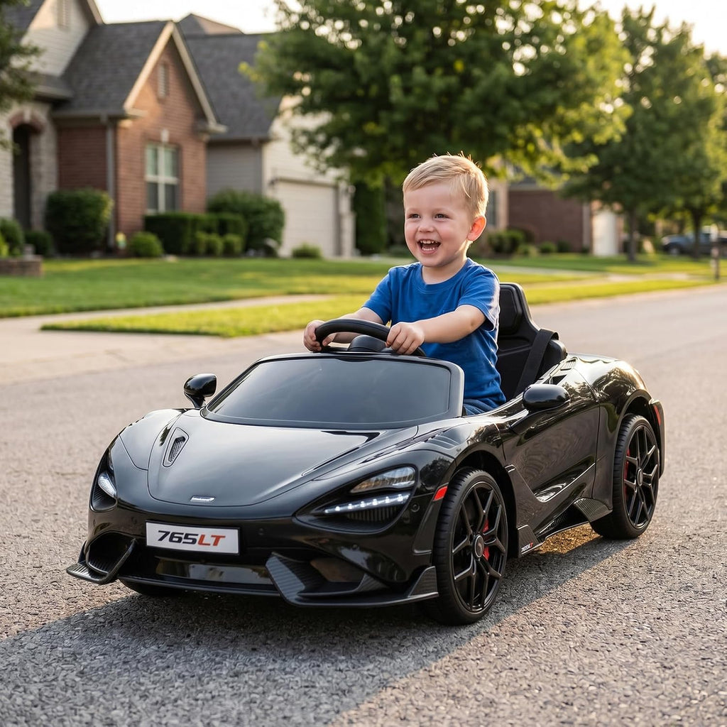 Kids Ride-on Car Licensed McLaren765LT for 3-6Years Old, Electric car 12V Battery Powered Electric Vehicle, w/Parent Remote, Music Player, LED Lights, Smooth Start, 3 Speeds, (Black)
