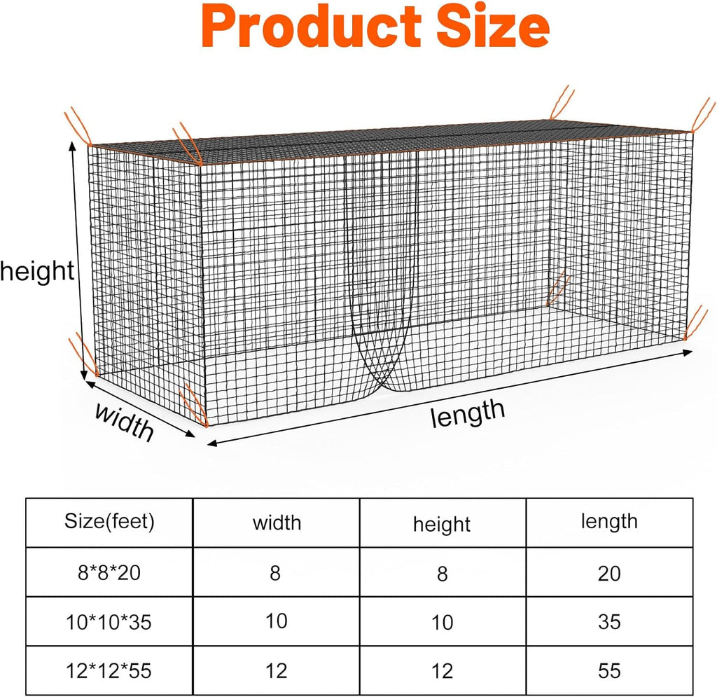 8x8x20 /10x10x35/12x12x55ft Heavy Duty Enclosed Batting Cage Net With Door, Only Net, No Poles and Frame, Professional Softball Baseball Nets for Batting and Pitching, Batting Cages for Backyard