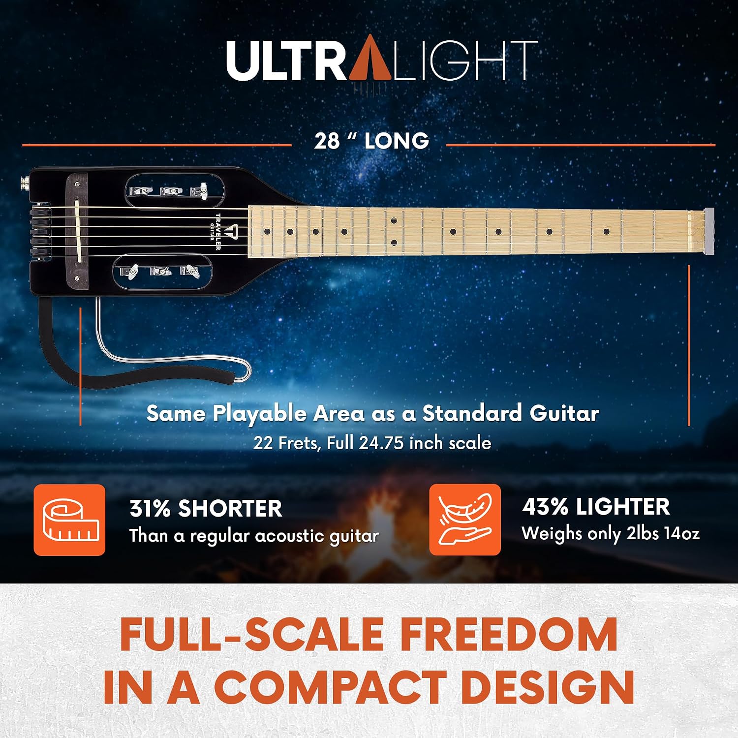 Traveler Guitar Ultra-Light Acoustic Acoustic-Electric Guitar, Black Gloss