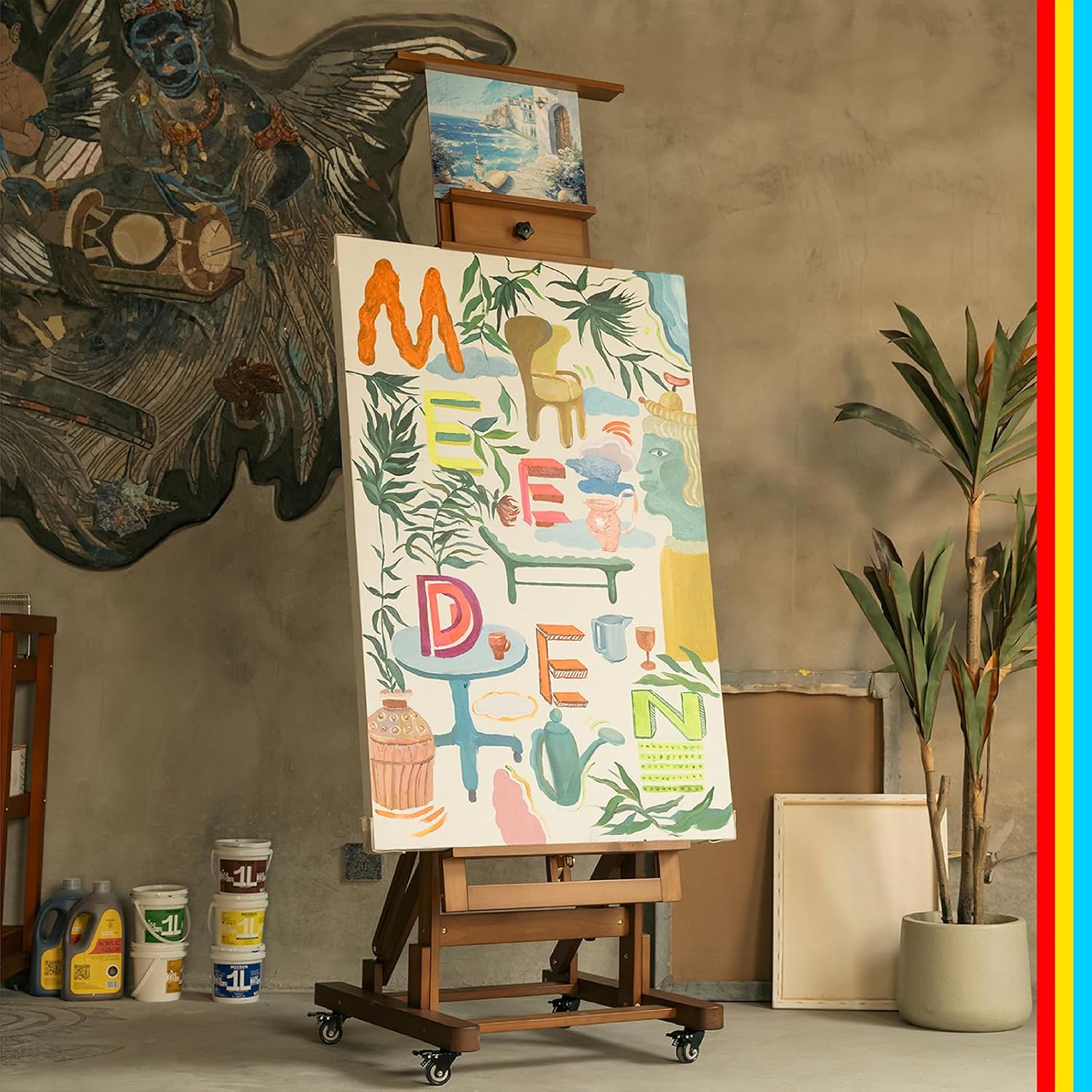 MEEDEN Extra-Large Art Painting Easel: Solid Beech Wood Artist Easel - Professional Heavy-Duty Studio Easel for Adults - Movable H Frame Floor Easel Stand for Painting Canvas up to 79'