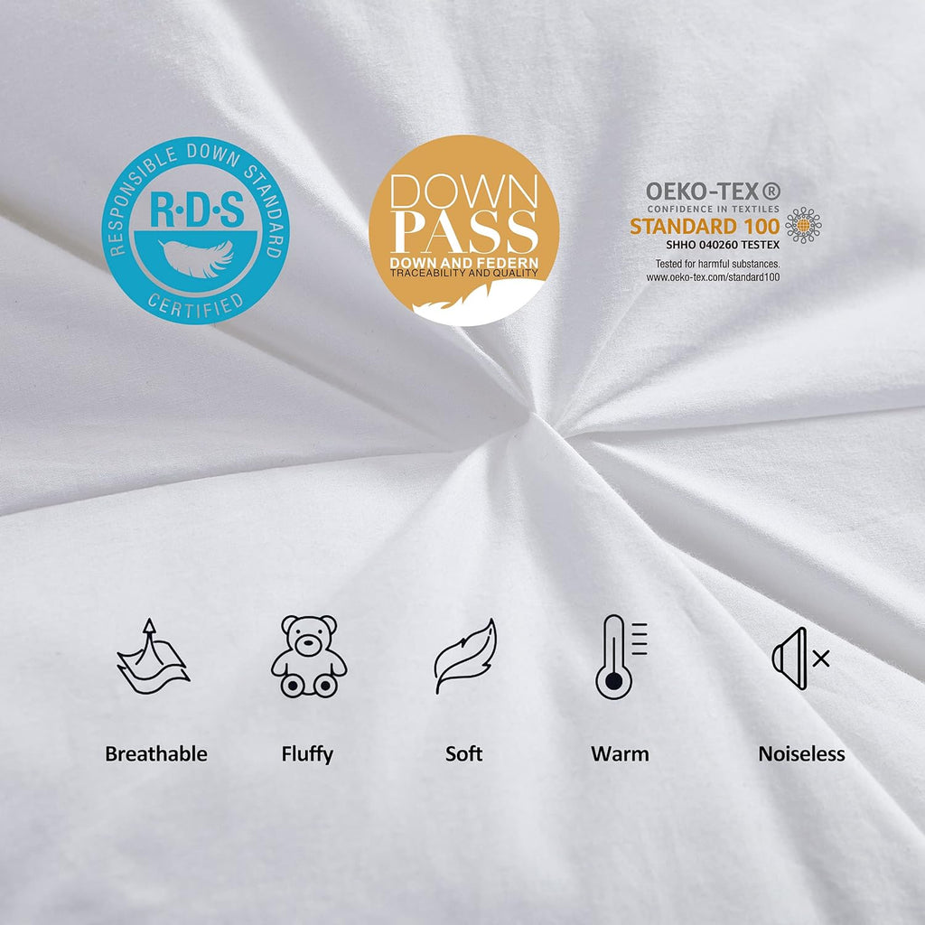 Luxurious Goose Down Feather Fiber Comforter Duvet Insert, Exquisite Pinch Pleat Design, Oversize California King/Cal King White 108 x 98, 100% Egyptian Cotton, 75 oz. Fill Weight, White