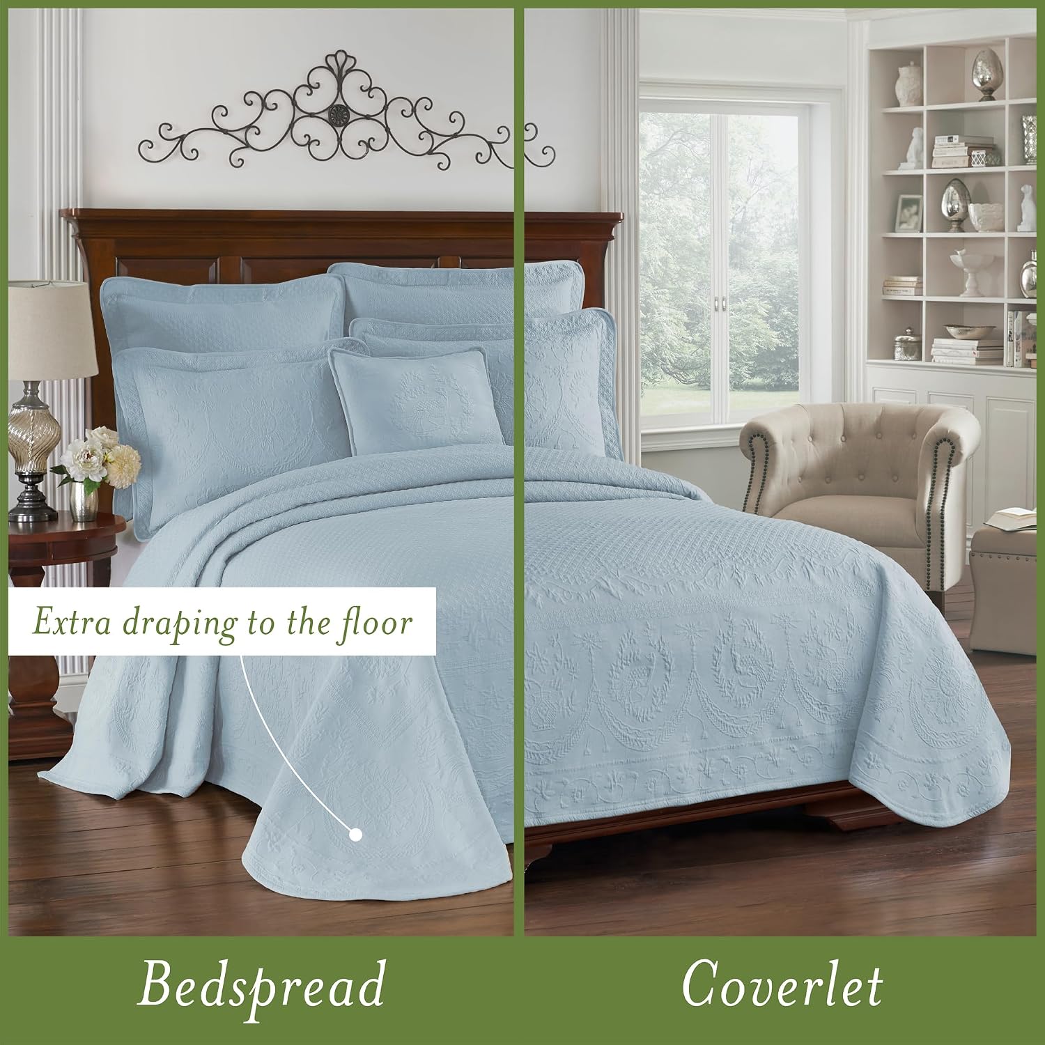 King Charles Modern Farmhouse Floral Matelasse Bedspread, 100% Cotton Breathable Bedding, King/CalKing, Blue