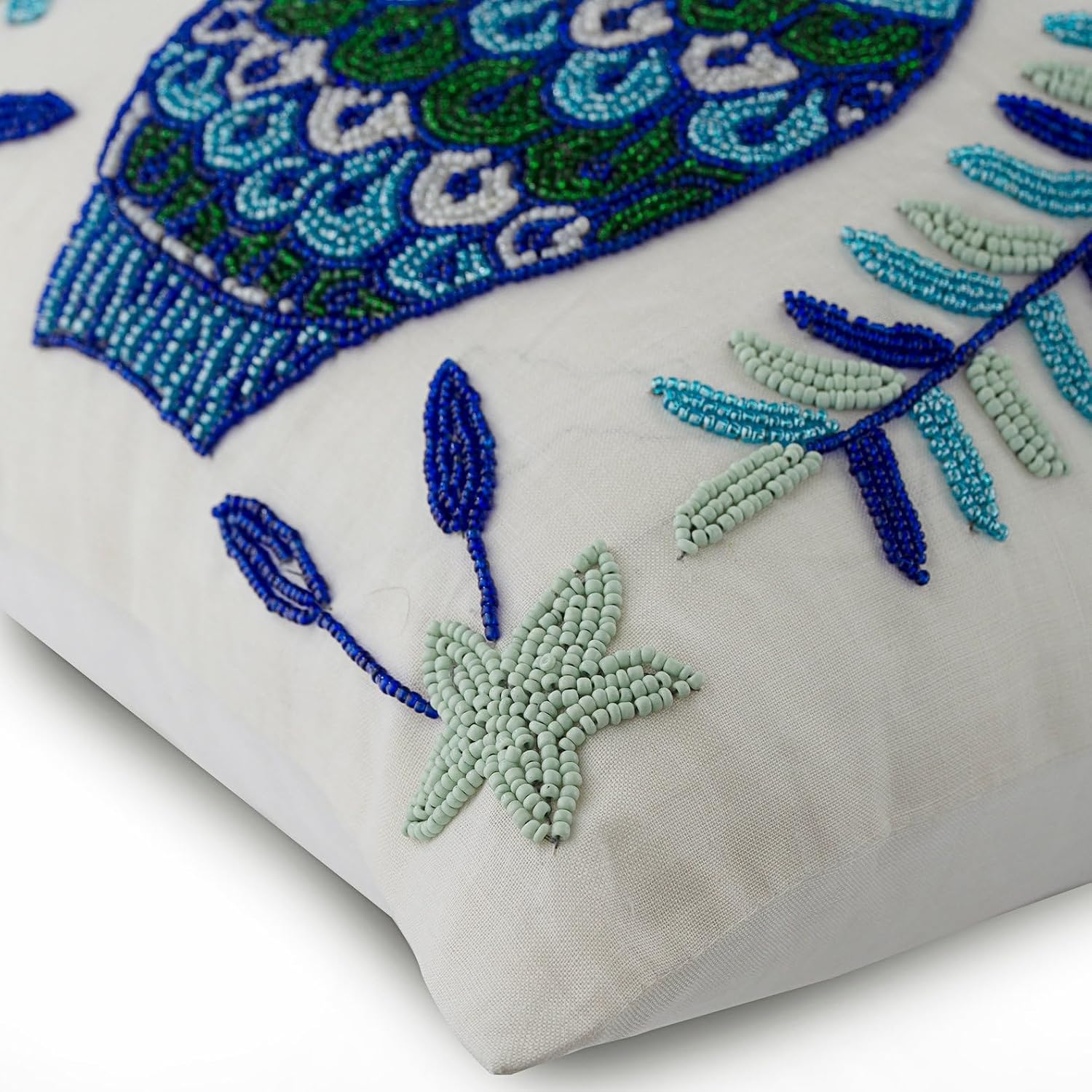 The HomeCentric Decorative Oblong/Lumbar Throw Pillow Covers Accent Pillows Couch Sofa Pillow Case Pack of 2, 12'x24' (30x60 cm) White Silk Dupioni Bead Embroidery - Fish Tales