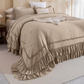 Masaca Oversized King Comforter 120x120,3 Pieces Farmhouse Ruffle Bedding Comforter,Light Taupe Shabby Boho Chic Oversized Comforter King Size,Lightweight Soft Microfiber Cal King Bedding Set