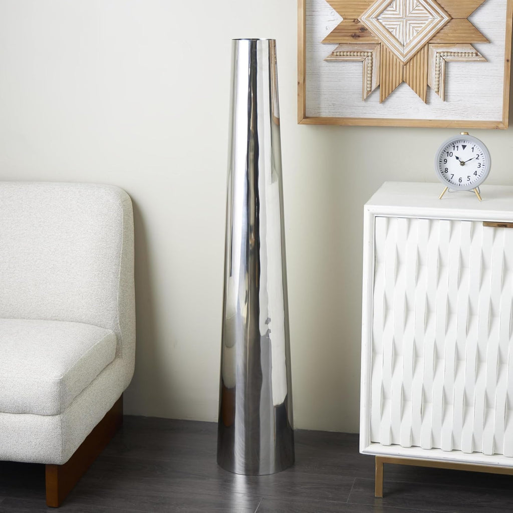 Deco 79 Stainless Steel Metal Decorative Vase Minimalistic Tall Floor Cone Centerpiece Vase, Flower Vase for Home Decoration 9' x 9' x 48', Silver