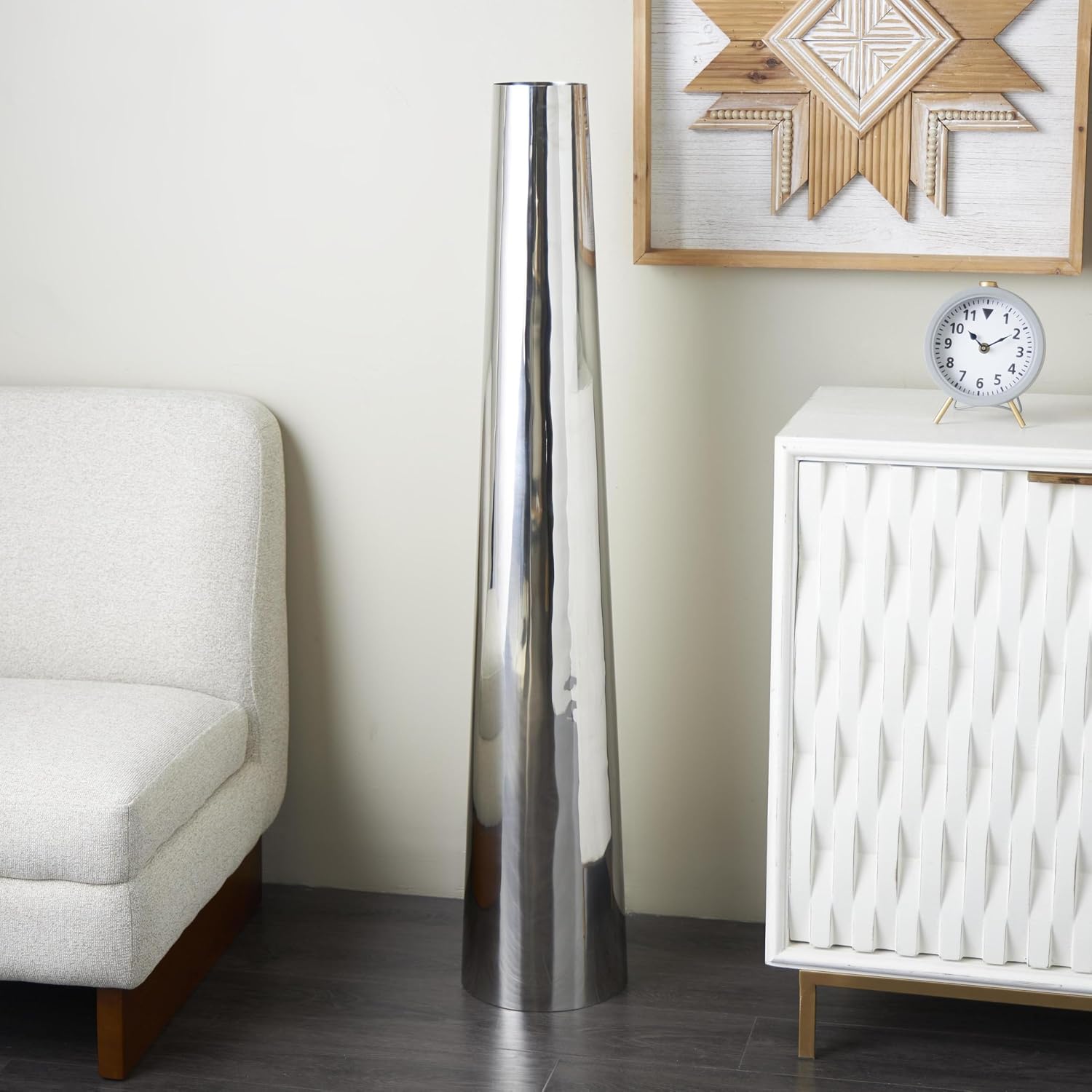Deco 79 Stainless Steel Metal Decorative Vase Minimalistic Tall Floor Cone Centerpiece Vase, Flower Vase for Home Decoration 9' x 9' x 48', Silver