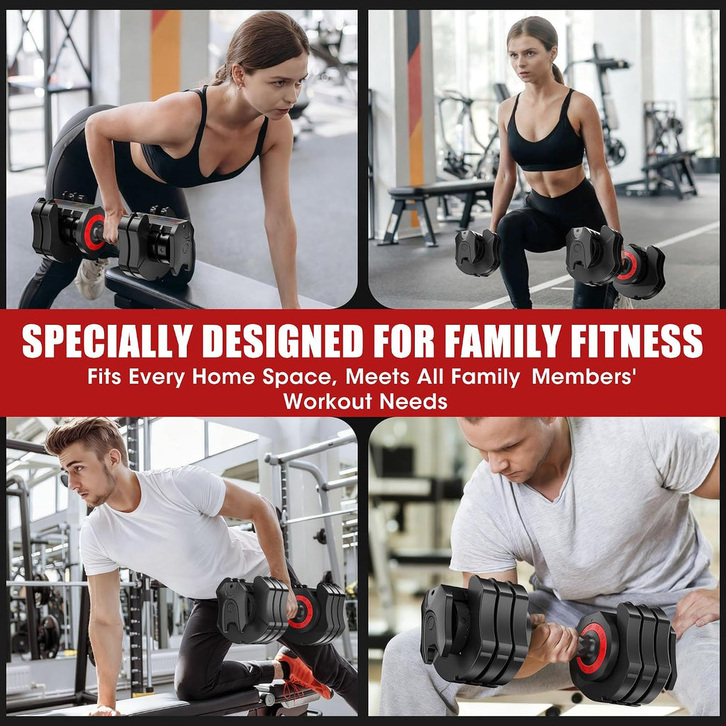 Adjustable Dumbbells Set of 2, 25LBS Adjustable Weight Dumbbells Set, 5 in 1 Free Weights with Anti-Slip Handle for Home Gym, Full-Body Strength Training (Men & Women)