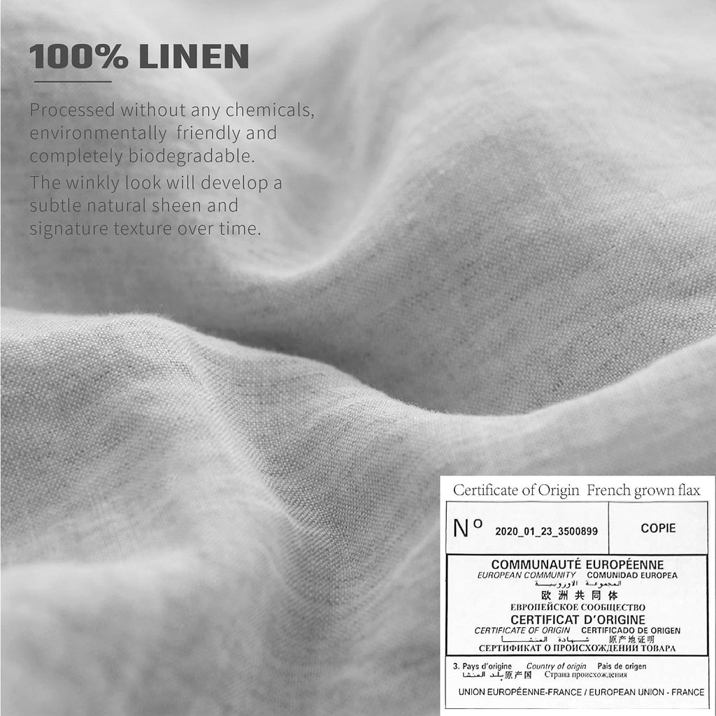 Simple&Opulence 100% Linen Duvet Cover Set with Washed French Flax-King Size(104'x 92')- 3 Pieces (1 Comforter Cover,2 Pillowshams) Basic Border Design Premium Bedding Set Breathable,Grey and Brown