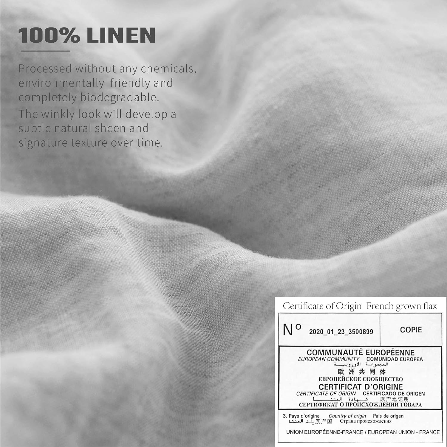 Simple&Opulence 100% Linen Duvet Cover Set with Washed French Flax-King Size(104'x 92')- 3 Pieces (1 Comforter Cover,2 Pillowshams) Basic Border Design Premium Bedding Set Breathable,Grey and Brown
