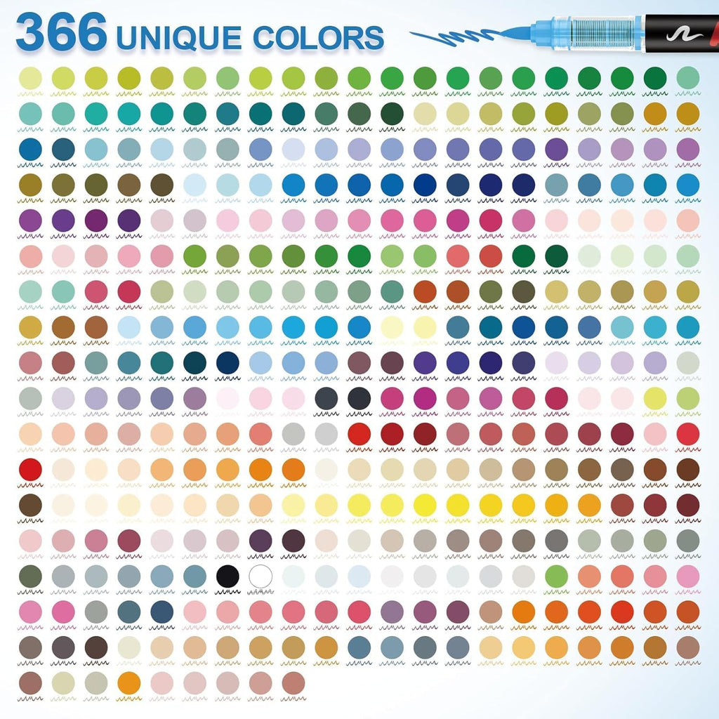 Guangna 366 Acrylic Paint Markers, Brush Tip Acrylic Paint Pens, Quick-Drying Waterproof Ink, for Rock Painting Plastic Wood Canvas Glass Ceramic Metal Art Crafts Supplies Gift