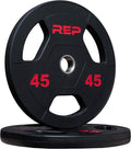 REP Fitness Rubber Coated Olympic Plates, Updated Design - Tri-Grip Olympic Barbell Weights – Sold in Pairs and Sets…