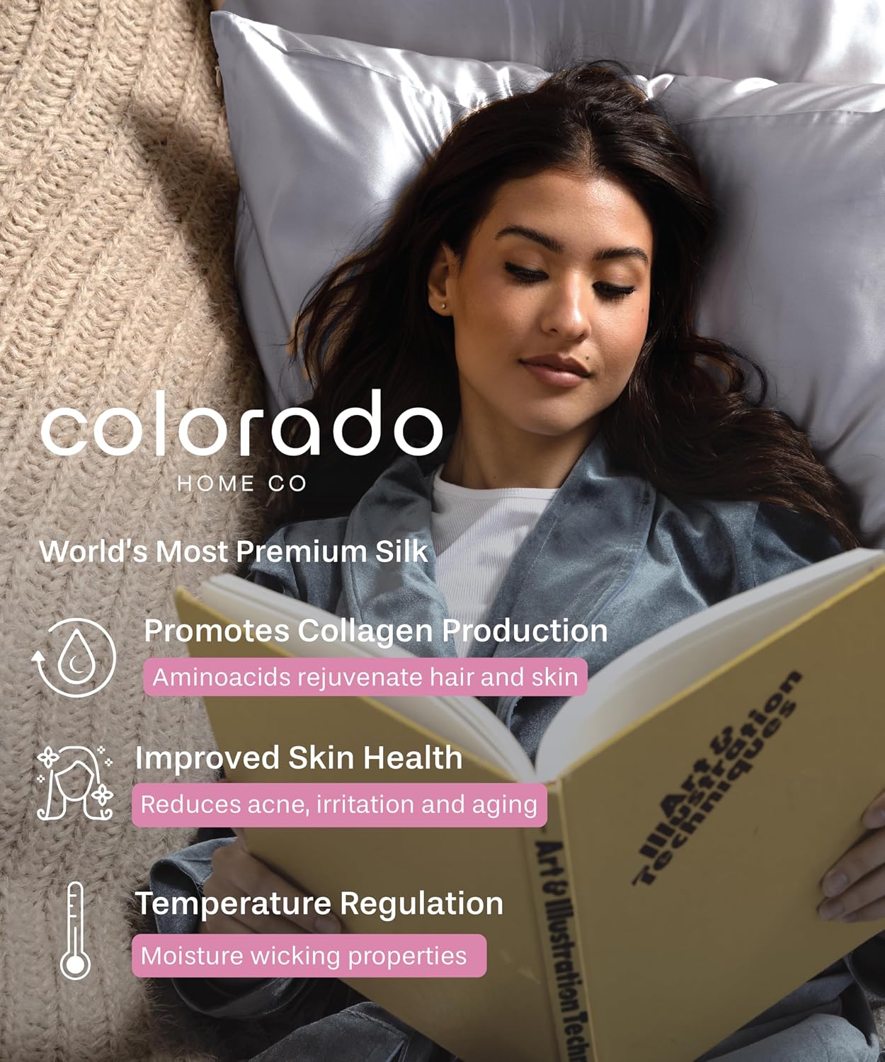 Colorado Home Co SUNDAYSILKS | Mulberry Silk Bed Sheets | 4PC Queen Set | Natural Bedding | Soft & Durable | Grade 6A Organic Real Silk [Charcoal Essence]