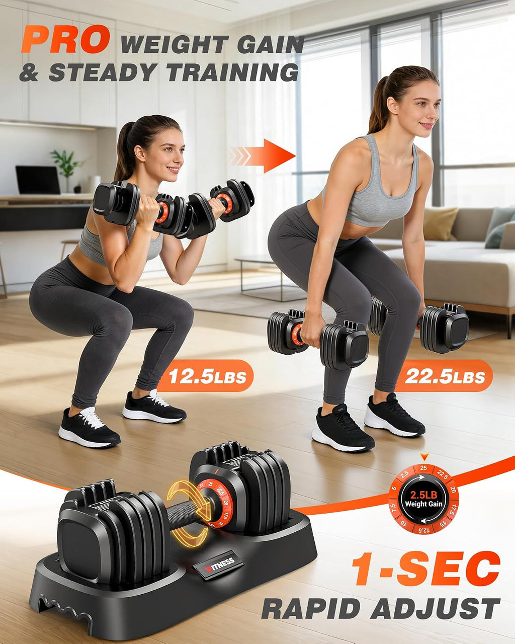 Rendpas Adjustable Dumbbells Set of 2, 5-in-1/10-in-1/16-in-1 Quick-Lock Hand Weights 25/55/80 lbs Pair, Anti-Slip Handle Free Weights Set for Home Gym Strength Training for Men Women