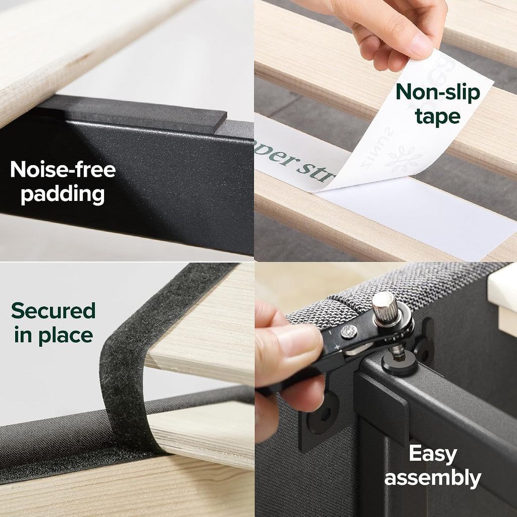 Zinus Full Shalini Upholstered Platform Bed Frame with Headboard [New WonderBox(TM) Version], Wooden Slat Support, No Box Spring Needed, Easy Assembly, Eco Friendly Packaging, Dark Grey