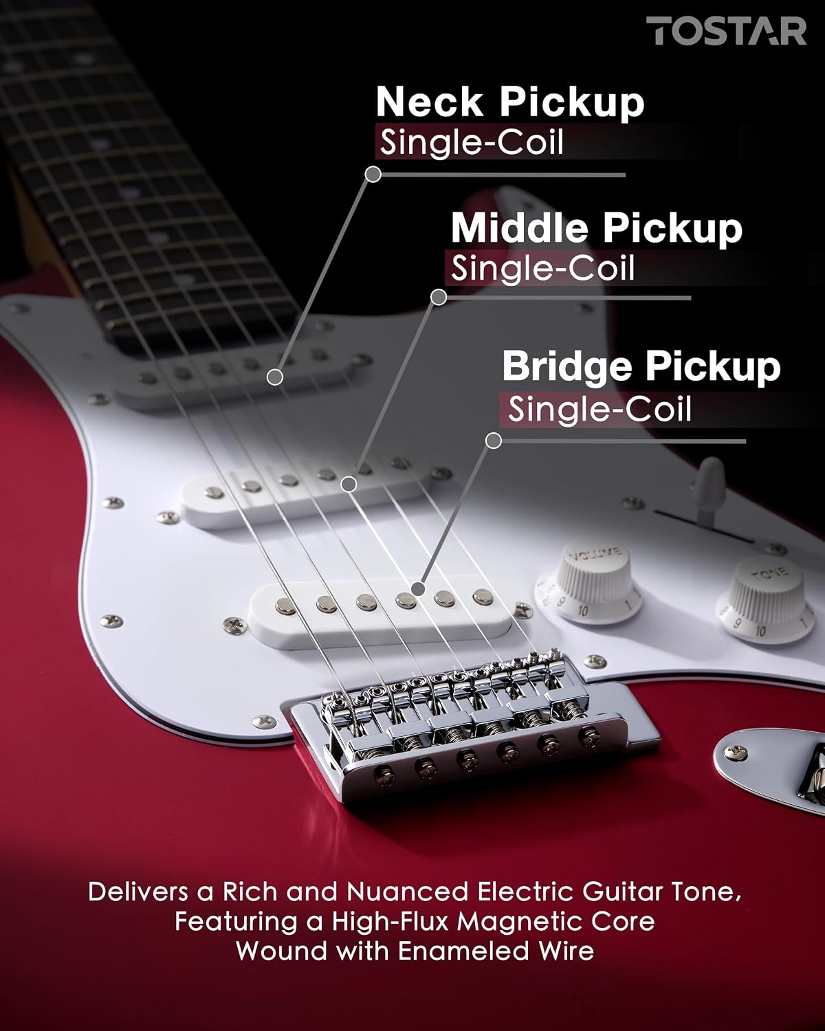 Tostar 39' Full Size Electric Guitar Kit For Beginners and Adults, SSS Pickup Guitarra Electrica Set Includes Tremolo Bridge, Lightweight Matte Finish, Amp, Strings, Gig Bag, Birthday Gifts, Red