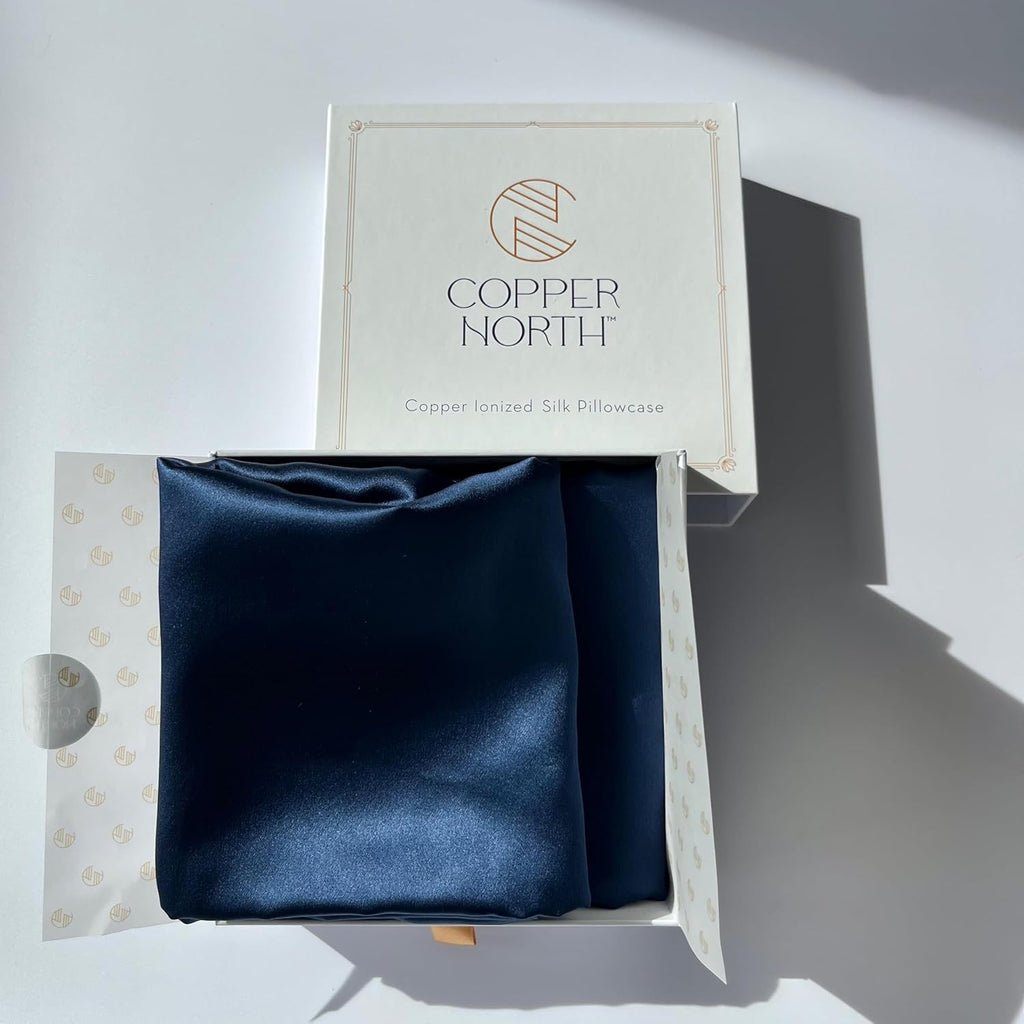 Copper Infused Pillowcase 100% Pure Silk | 22 Momme Mulberry Silk | Clearer Skin & Smoother Hair, Anti-Acne, Anti-Aging, Naturally Cooling (2 Cases, King, Deep Blue)