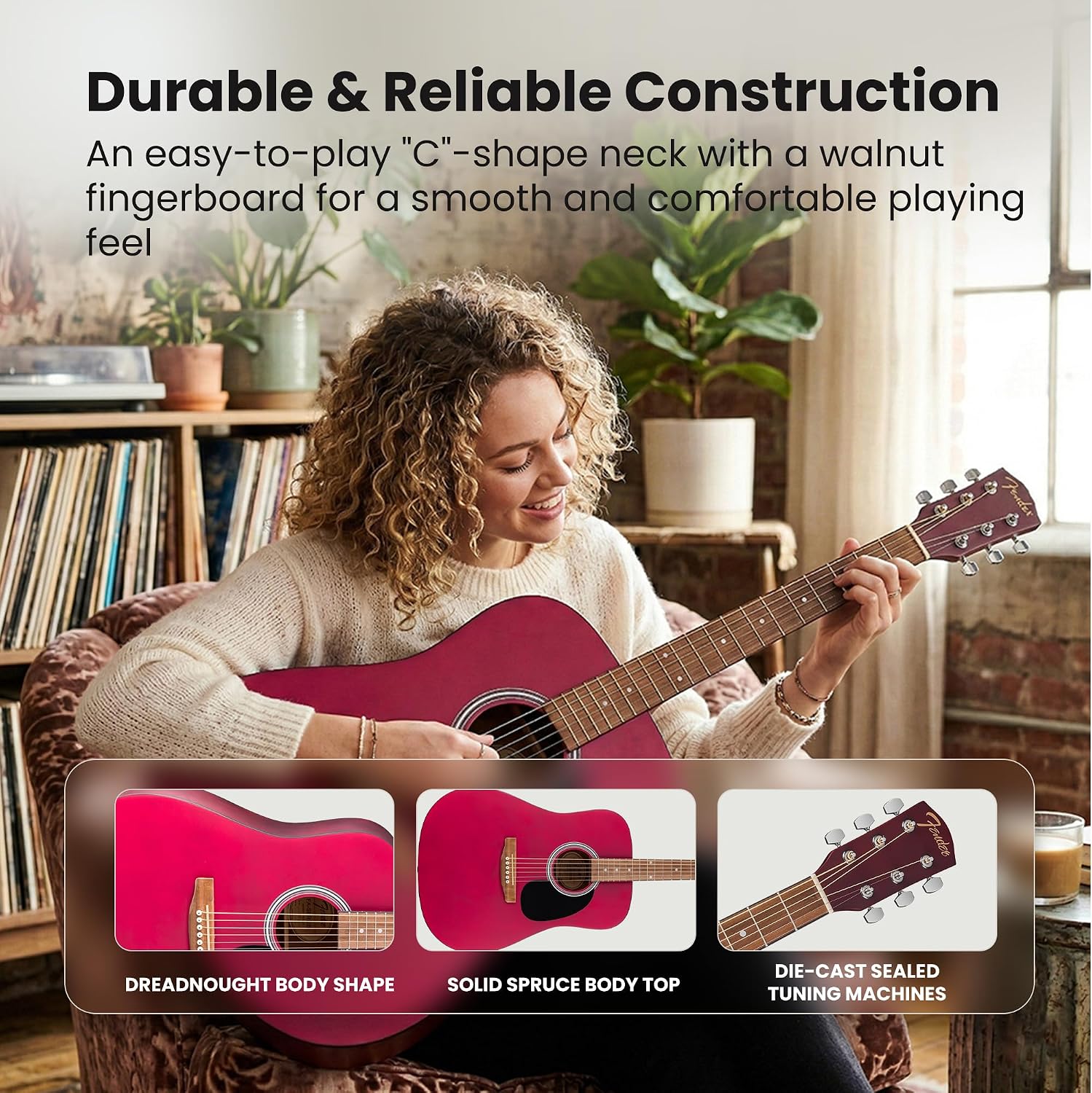 Fender FA Series Dreadnought Acoustic Guitar - Crimson Red Bundle with Gig Bag, Tuner, Strings, Picks, and Austin Bazaar Instructional DVD