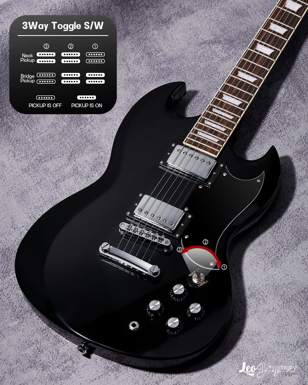 Leo Jaymz 39 Inch Solid Body Electric Guitar - Poplar Wood Body，Maple Neck and Laurel Wood Fretboard (Black)