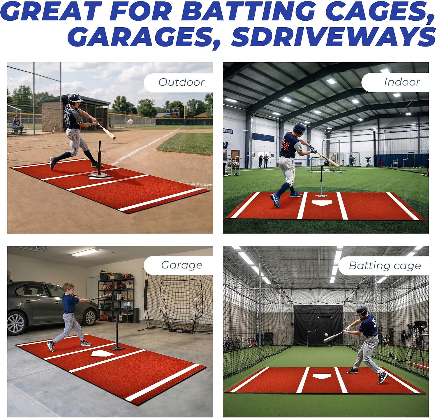 Batting Mat, 6x4/10x3.8/12x6FT Baseball Softball Hitting Mat for Batting Stance Practice, Batters Box Turf Mats with Home Plate, Non-Slip Baseball Cage Mats for Outdoor Indoor with Carry Strap