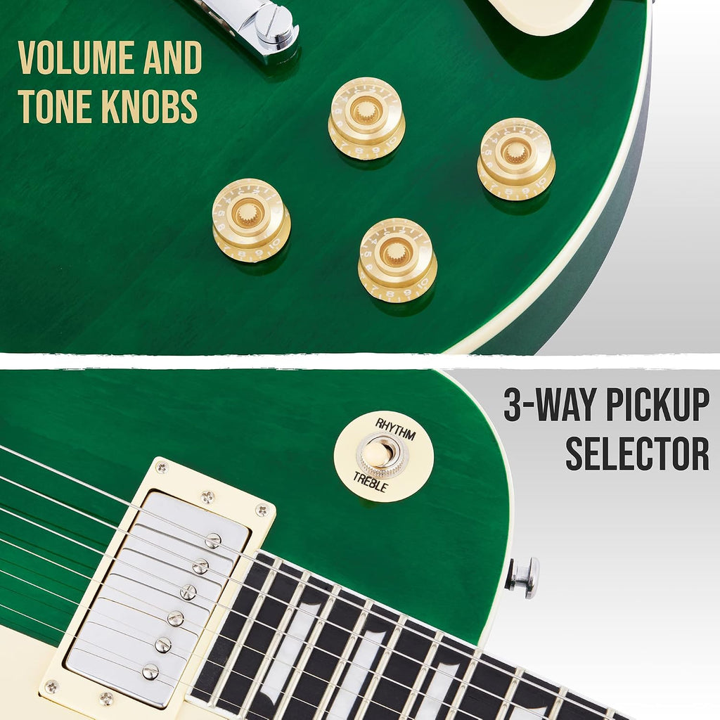 LyxPro 39' SB Series Electric Guitar, LP Style for Beginner, Intermediate & Pro Players Solid Body Guitar, Bonus 2-Pack of Picks, Mahogany Wood, Volume/Tone Controls, 3-Way Pickup - Green