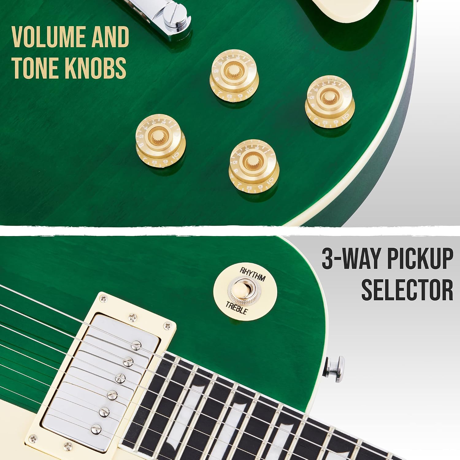 LyxPro 39' SB Series Electric Guitar, LP Style for Beginner, Intermediate & Pro Players Solid Body Guitar, Bonus 2-Pack of Picks, Mahogany Wood, Volume/Tone Controls, 3-Way Pickup - Green