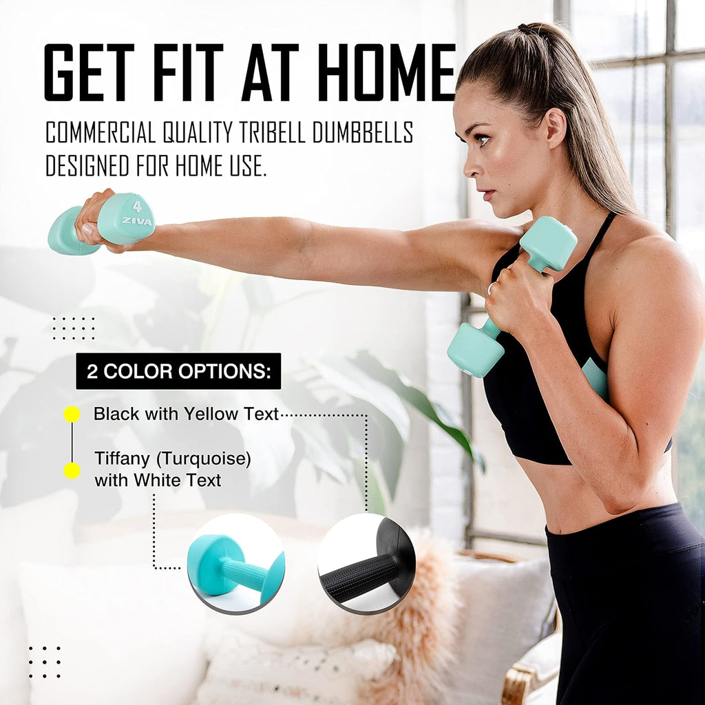 ZIVA RPU Tribell Dumbbell Pair – Premium Urethane-Coated Hand Weights with Ergonomic textured Grip & Steel Core – 2–20 lb Sets in Multiple Colors for Strength Training
