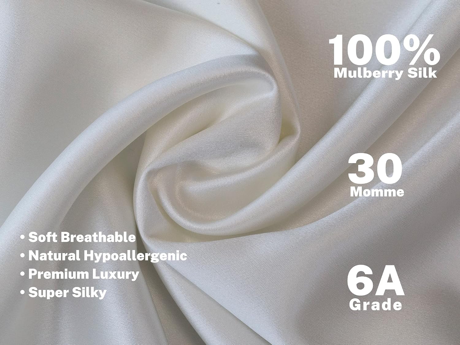 Silk Pillow Cases 2 Pack - 30 Momme Grade 6A Pure Mulberry Silk with Zipper - Cooling Hypoallergenic for Hair & Skin (White, Standard)