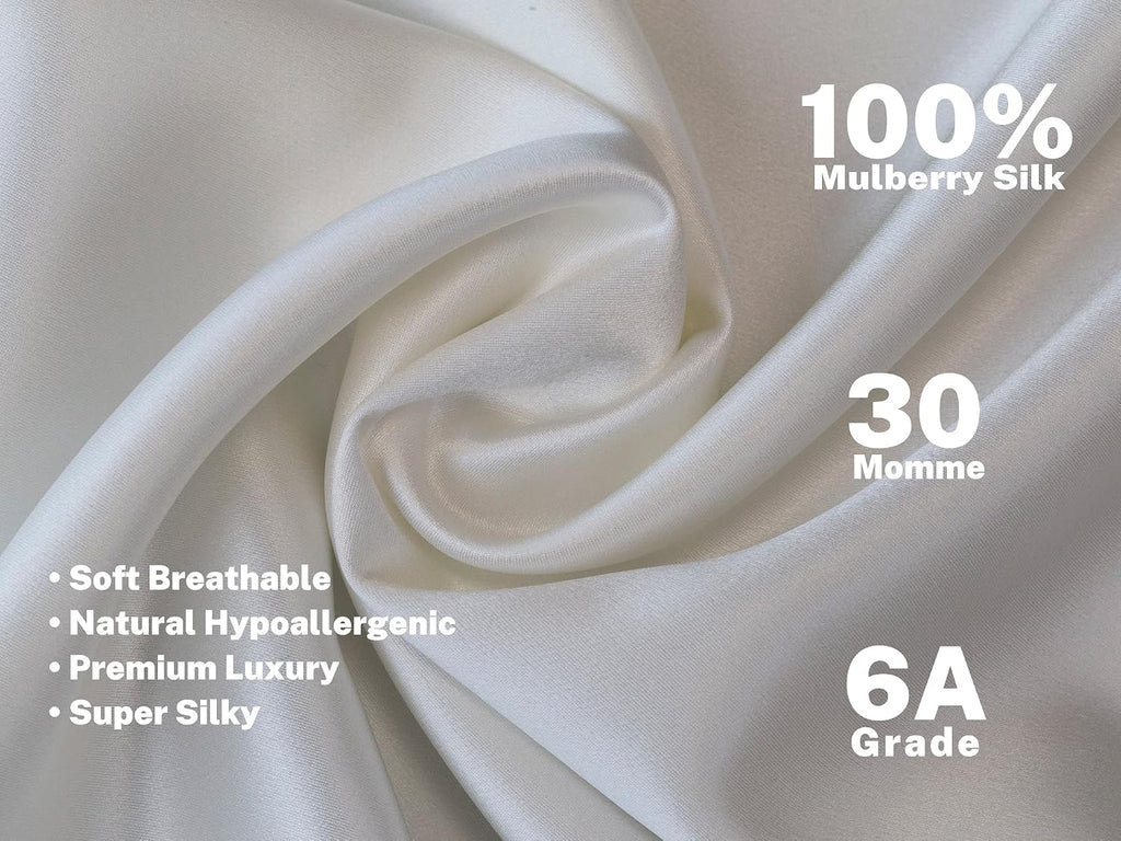 Silk Pillow Cases 2 Pack - 30 Momme Grade 6A Pure Mulberry Silk with Zipper - Cooling Hypoallergenic for Hair & Skin (White, King)