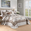 Plaid Bedspread 128'x120' Oversized California King Bedspread, 100% Cotton XL Oversized King Quilt, Lightweight Farmhouse Quilted Bedspreads Coverlet Set, Gray/Beige/Brown, 3 Pcs