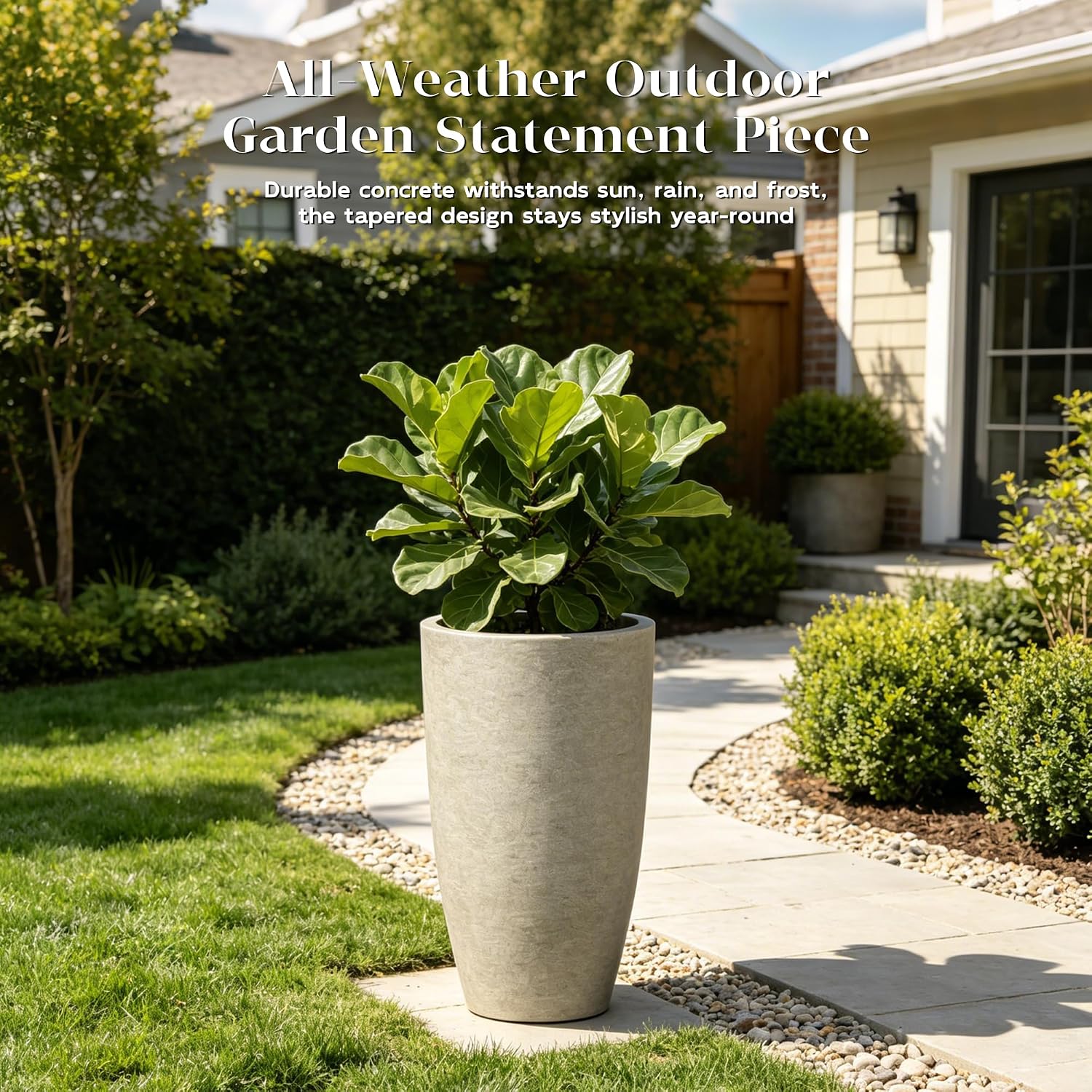 Kante 23.6' Tall Bullet Shape Concrete Planter, Large Tapered Plant Pot with Drainage Hole & Rubber Plug – Breathable Handmade Weathered Concrete for Floor, Entryway, Patio