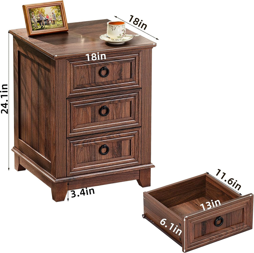 Joaxswe Farmhouse Furniture Set, Nightstands with Charging Station and 6 Drawers Dresser for Bedroom, 54 Inch Wide Wood Dresser and 18' Night Stands for Bedroom, Living Room, Hallway