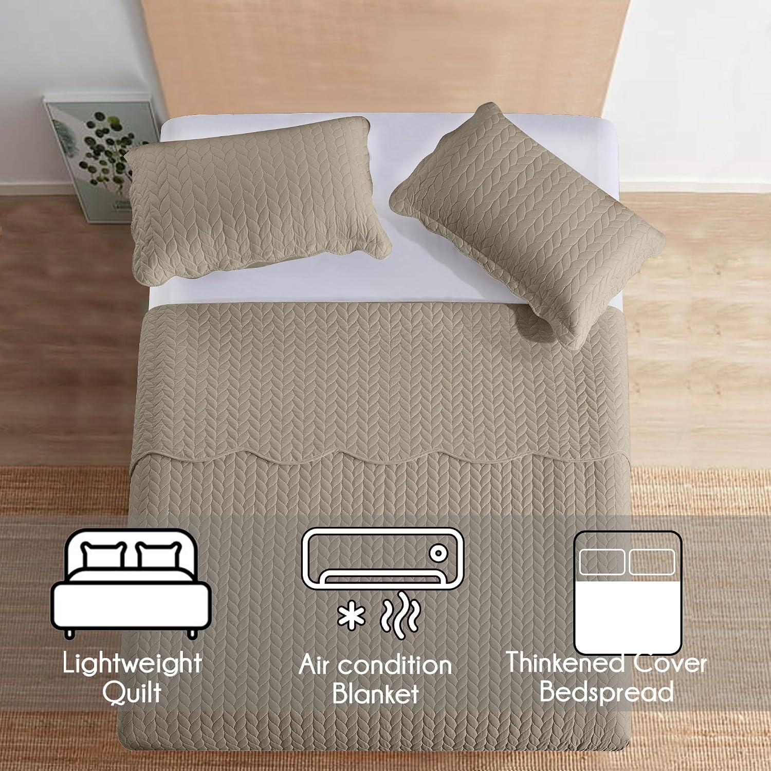MOONLIGHT20015 8 Pack Quilt King Size Bedding (106' x 96') - Bulk Wholesale for Hotels, Guest Bedroom & Airbnbs - Lightweight Microfiber Reversible Embossed Quilts Bedspread (Beige)