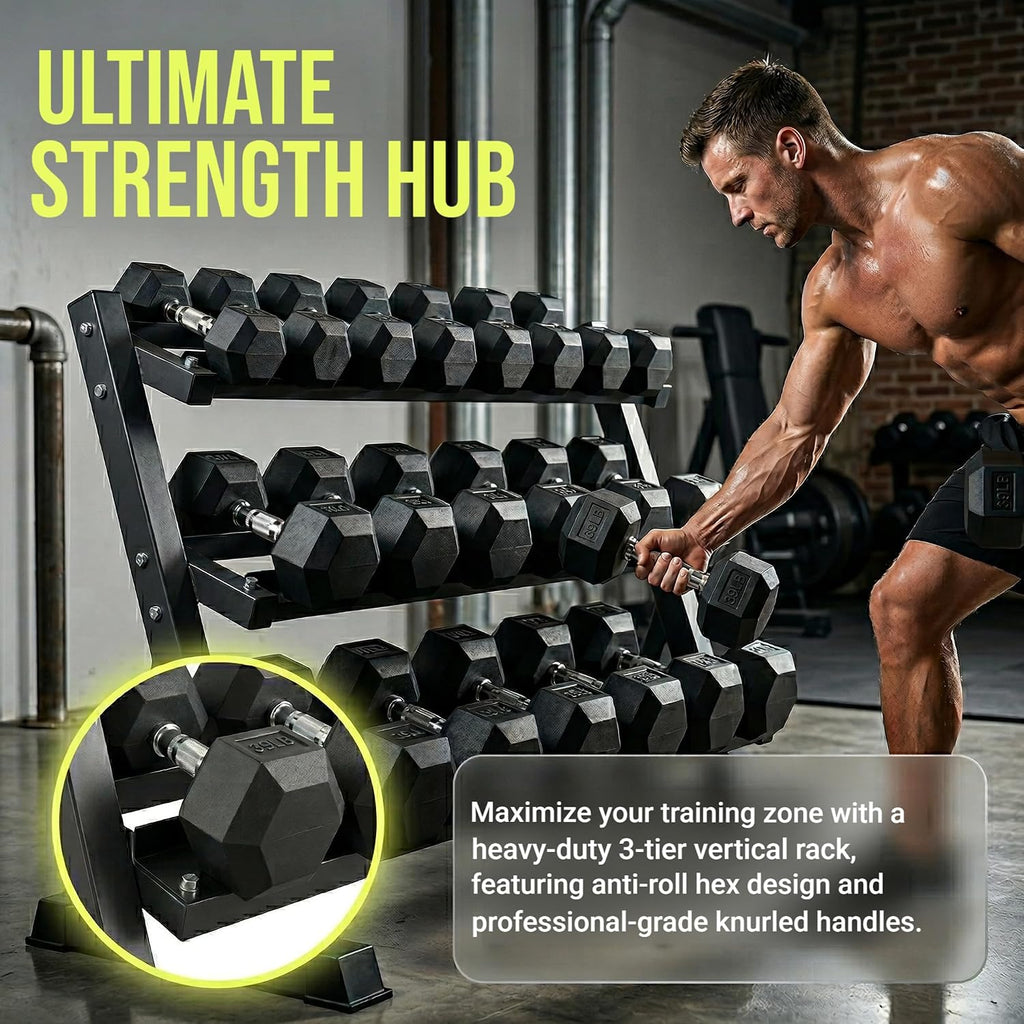 Rubber Coated Dumbbells with Storage Rack 350/450/550 LBS - Free Weights Dumbbell Set for Home Gym Equipment Exercise & Fitness Dumbbells for Strength Training