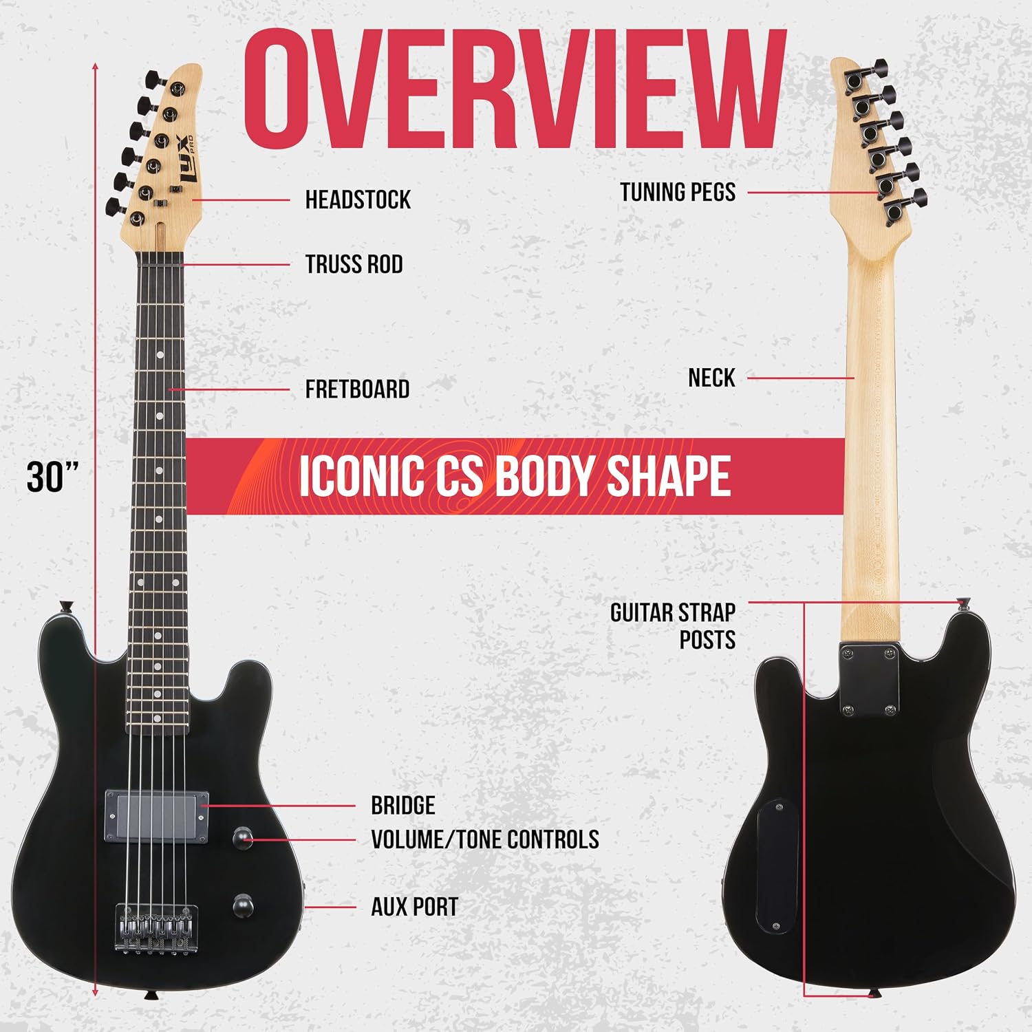 LyxPro CS 30' Electric Guitar Kit for Beginner, Intermediate & Pro Players with Guitar, Amp Cable, 6 Picks & Learner's Guide | Solid Wood Body, Volume/Tone Controls, 5-Way Pickup - Black