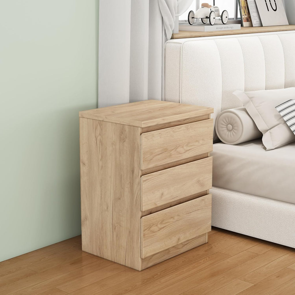 Nightstand with Drawers, Bedside Table with Drawers, Sofa Side Table Storage Cabinet, Night Stand for Bedroom Living Room (1, 3 Drawers Nature)