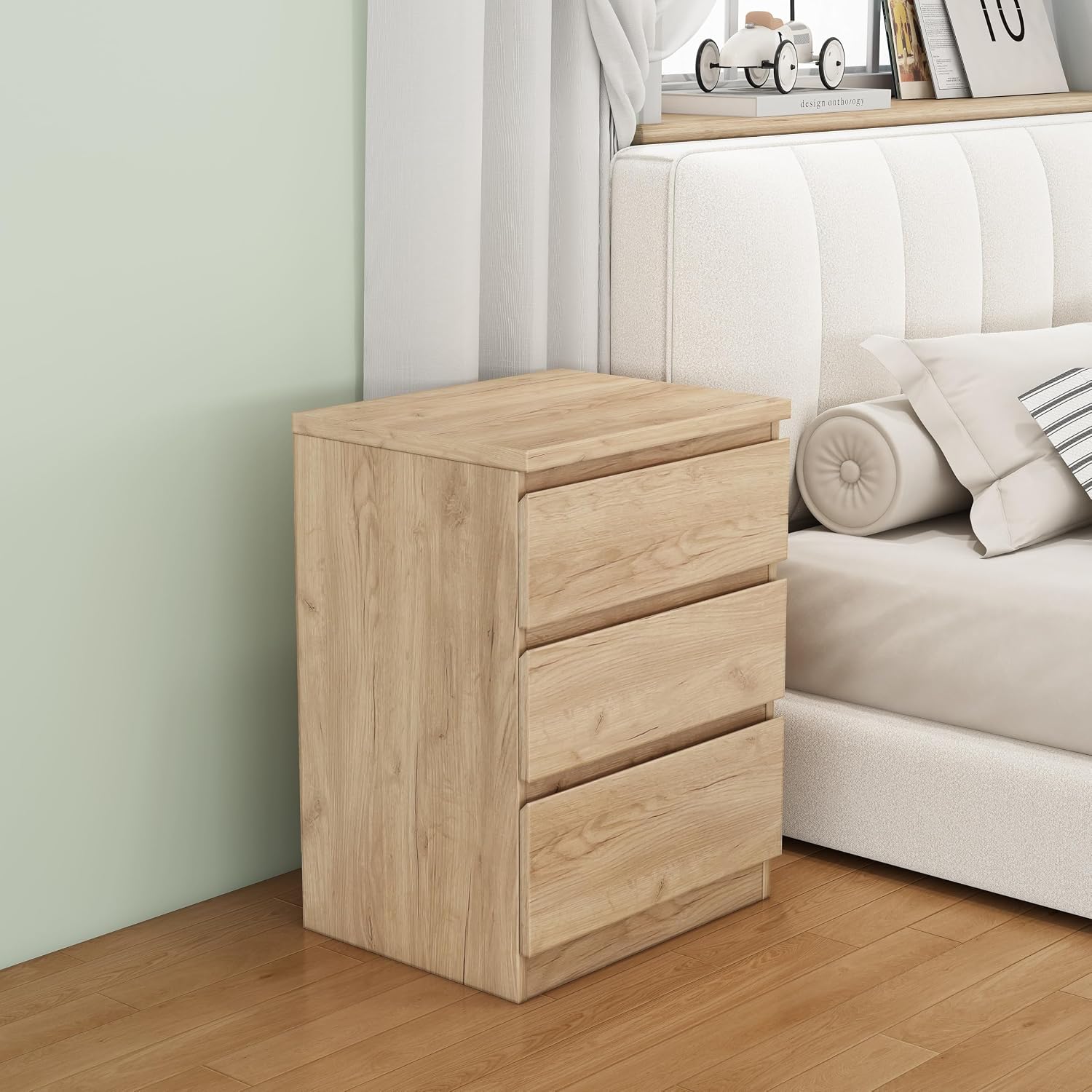 Nightstand with Drawers, Bedside Table with Drawers, Sofa Side Table Storage Cabinet, Night Stand for Bedroom Living Room (1, 3 Drawers Nature)