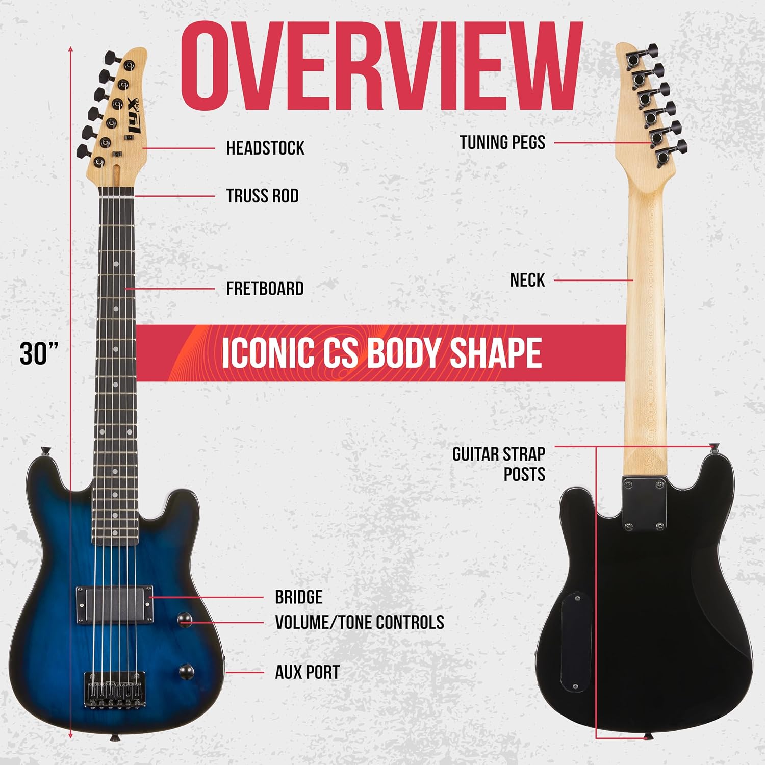 LyxPro CS 30' Electric Guitar Kit for Beginner, Intermediate & Pro Players with Guitar, Amp Cable, 6 Picks & Learner's Guide | Solid Wood Body, Volume/Tone Controls, 5-Way Pickup - Blue