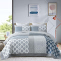 Y-PLWOMEN King Size Quilt, 100% Cotton Lightweight Soft King Quilt, Blue Grey White Quilted Bedspread, Patchwork Reversible Quilt Bedding Set All Season, 3-Pieces1