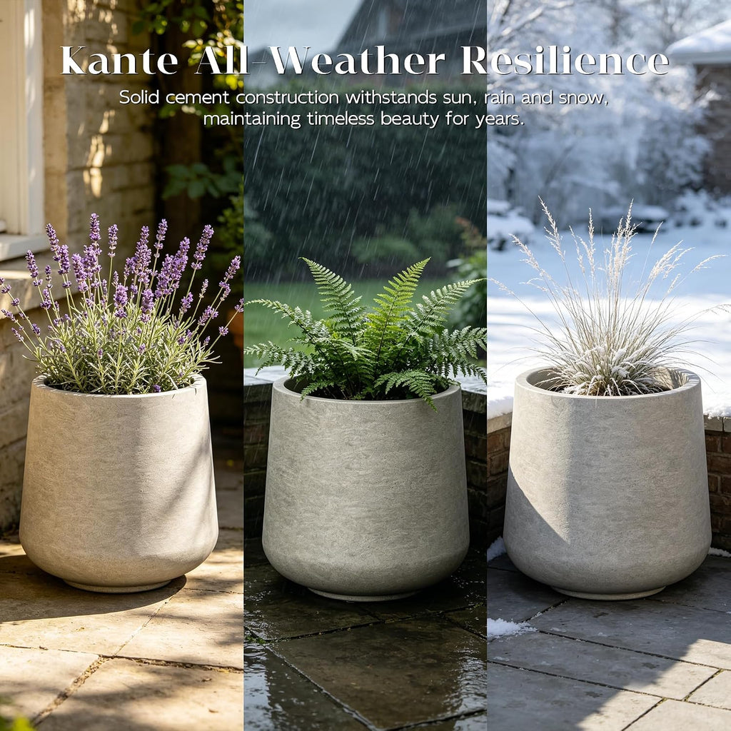 Kante 17.3' Tall Round Concrete Planter, Large Outdoor Plant Pot with Drainage Hole & Rubber Plug, Sturdy Weathered Beige Container for Trees, Patio Garden