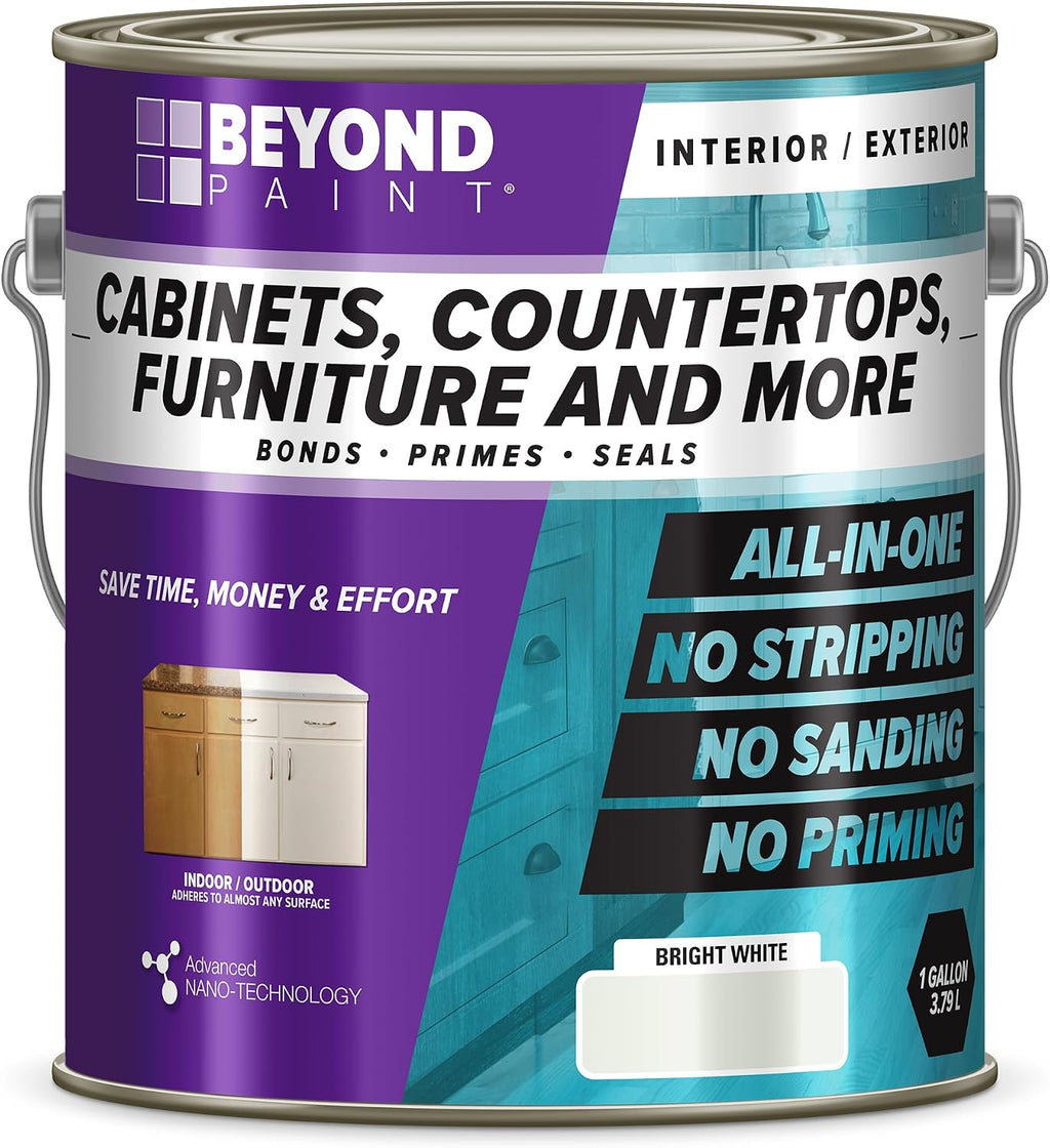 Beyond Paint Furniture, Cabinets and More All-in-one Refinishing Paint Gallon, No Stripping, Sanding or Priming Needed, Bright White, 3.79 Litre (BP24)