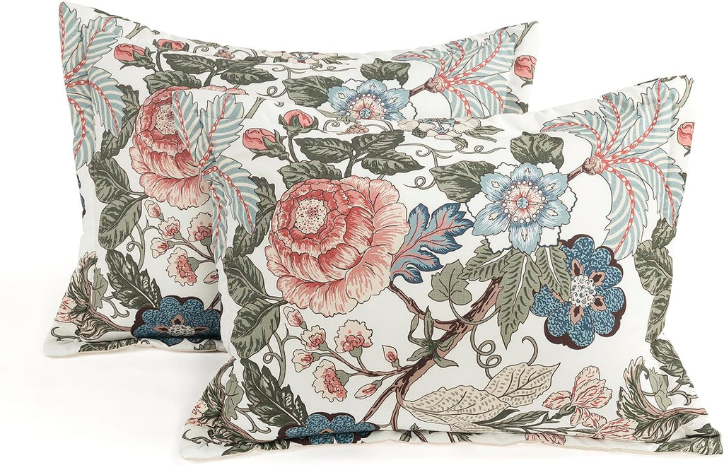 Lush Decor Sydney Floral Comforter Set, 7 Piece Set, Full/Queen, Green & Blue - Fully Styled Bedding Queen Size Comforter Set - Colorful Floral Print - Cottage Core Decor - Coquette Bedding