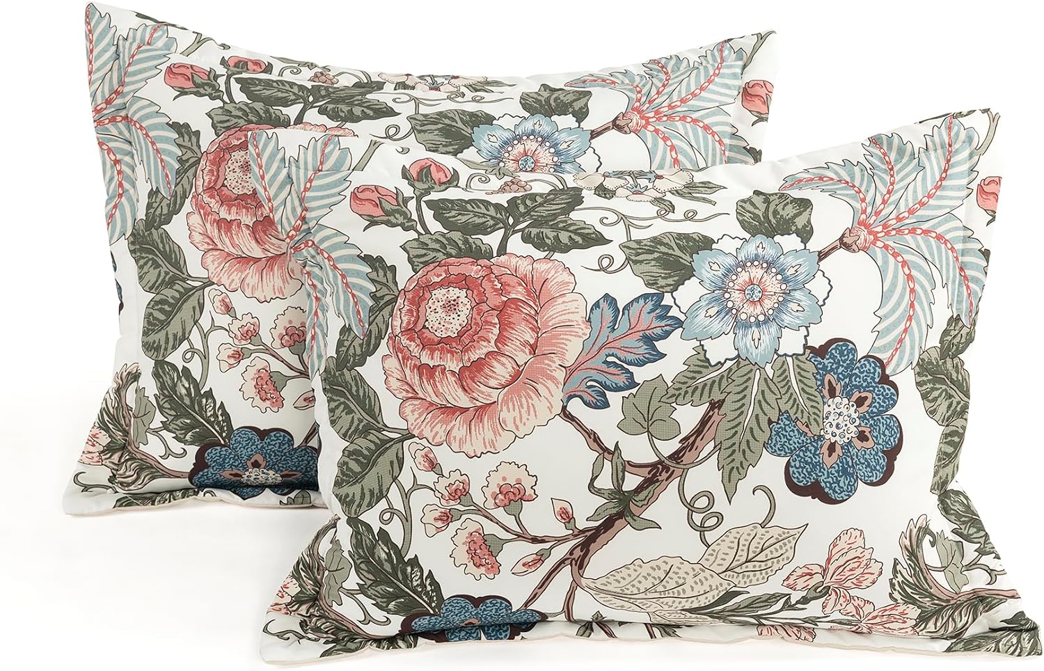Lush Decor Sydney Floral Comforter Set, 7 Piece Set, Full/Queen, Green & Blue - Fully Styled Bedding Queen Size Comforter Set - Colorful Floral Print - Cottage Core Decor - Coquette Bedding
