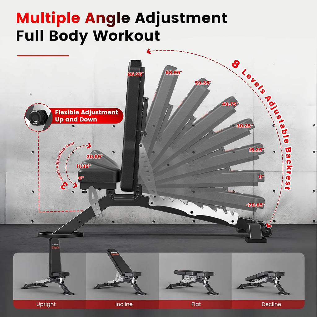 Commercial Adjustable Weight Bench, 1800LBS Heavy Duty Workout Bench for Home Gym Strength Training, Removable Leg Holder for Flat/Incline/Decline Sit Up & Full Body Workout